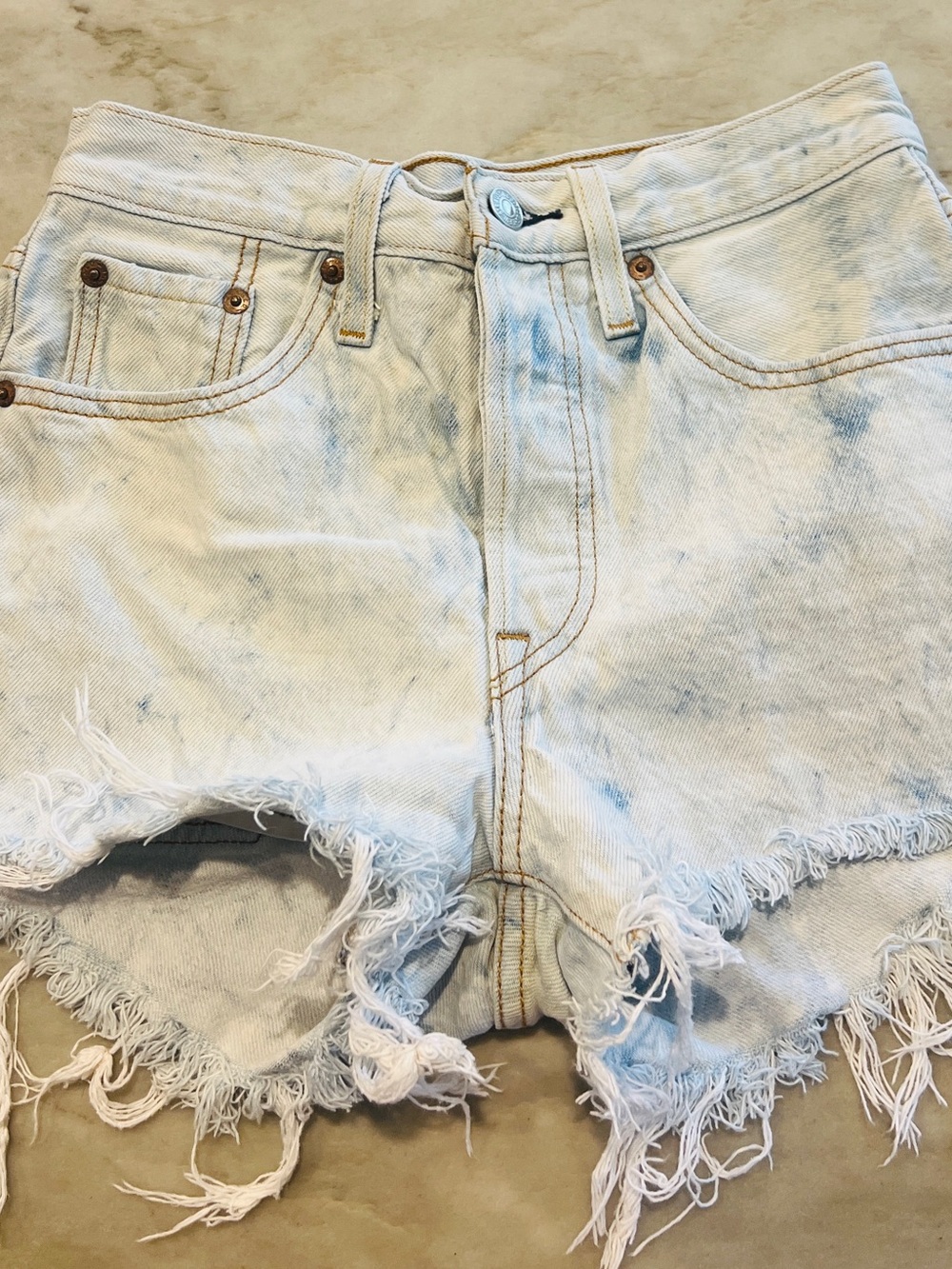 Levi’s 501 Mid/High Waist Light Blue Distressed Denim Cutoff Shorts